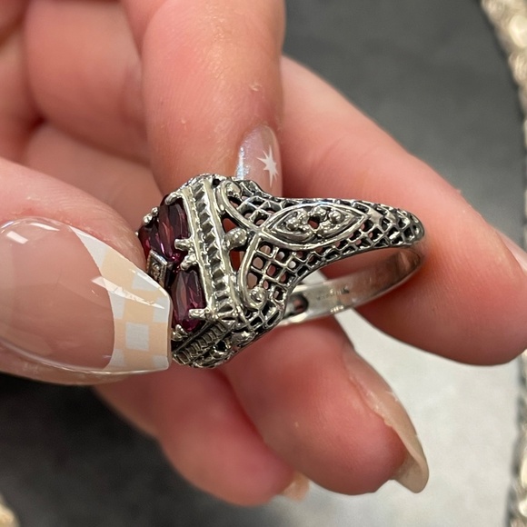 Sterling Silver Byzantine Chain and Pink Tourmaline Art Deco Ring - Picture 5 of 5